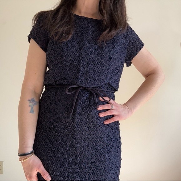 Vintage 60s Navy Ribbon Shift Hourglass Homemade Dress - Picture 2 of 14